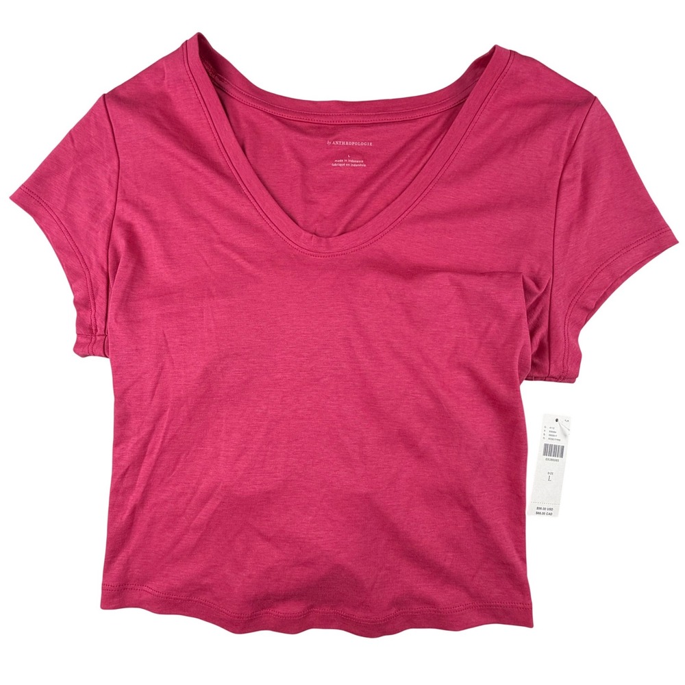 Anthropologie Rose Tyrie‎ Pink Lace-Up Back V-Neck T-Shirt Size L NEW